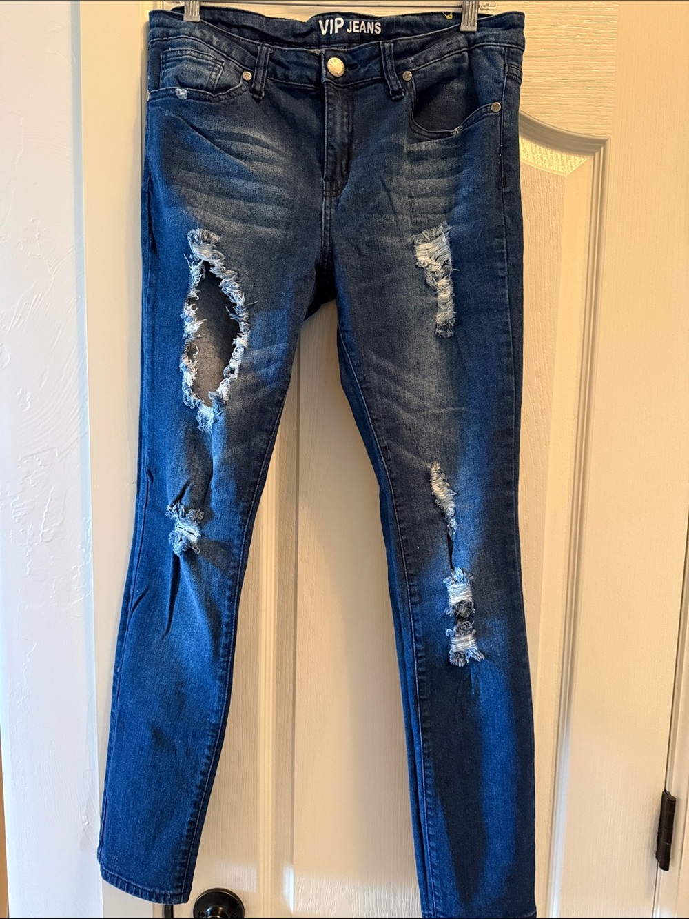 VIP Dark Blue Distressed Skinny Jeans 11 NWOT